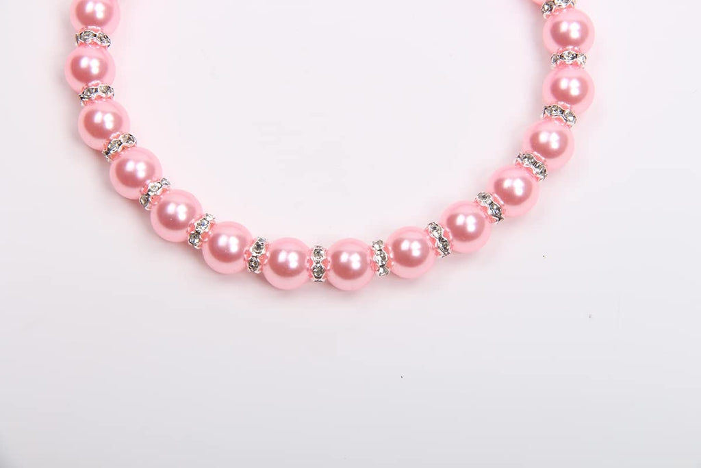 Pearls Necklace Collar with Ribbon Bow Pet Jewelry Pink A84683