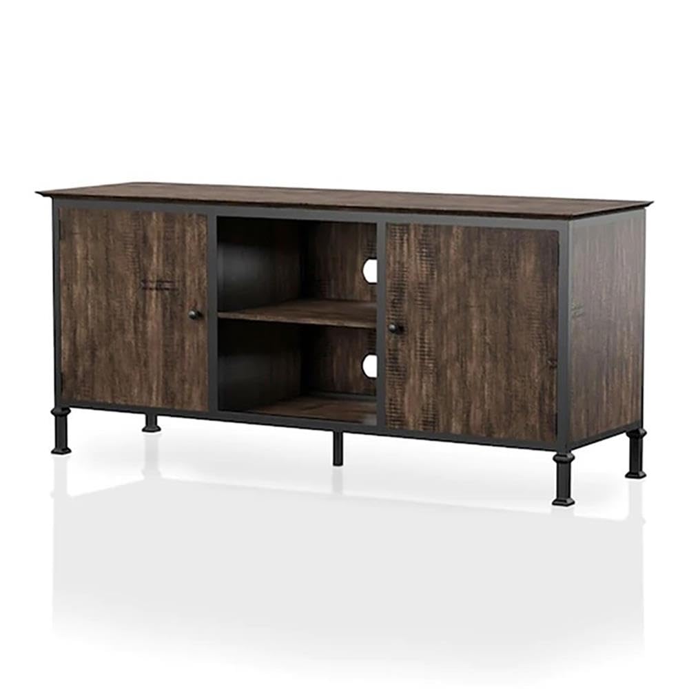 60-Inch Weathered Oak Wood TV Stand with Metal Legs I467