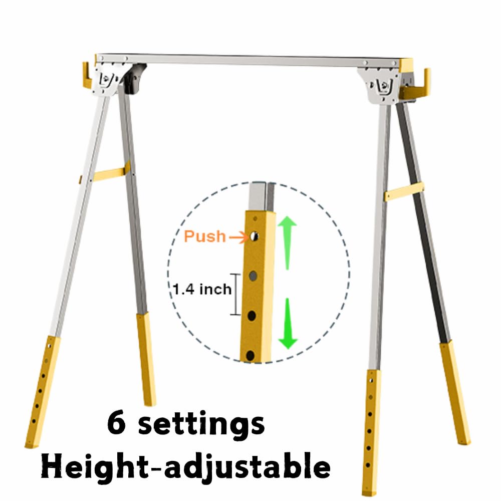 Heavy Duty Folding Sawhorses 2-Pack with 6 Height Adjustments H82364