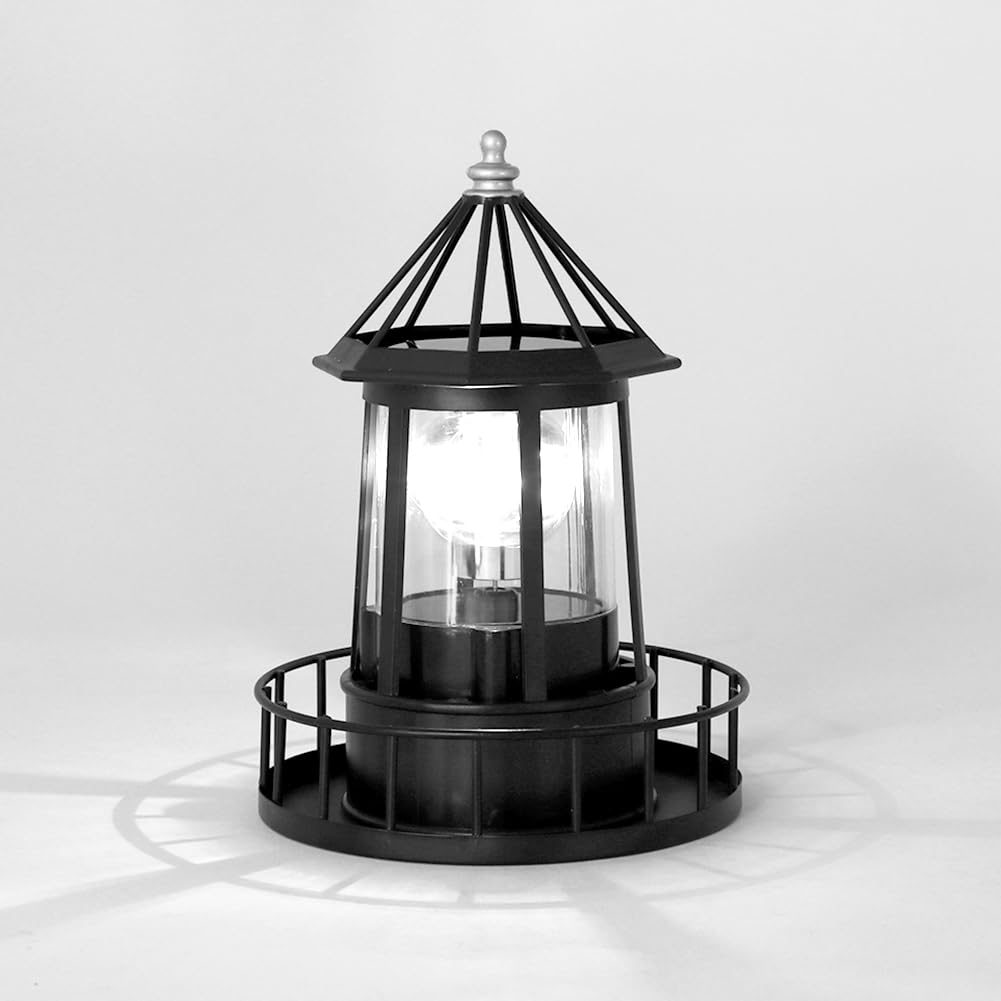 Black IP65 Waterproof Solar Rotating Lighthouse Light H438912