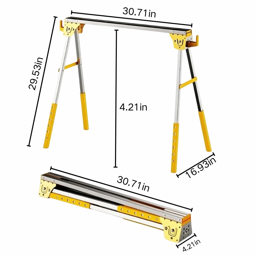 Heavy Duty Folding Sawhorses 2-Pack with 6 Height Adjustments H82364