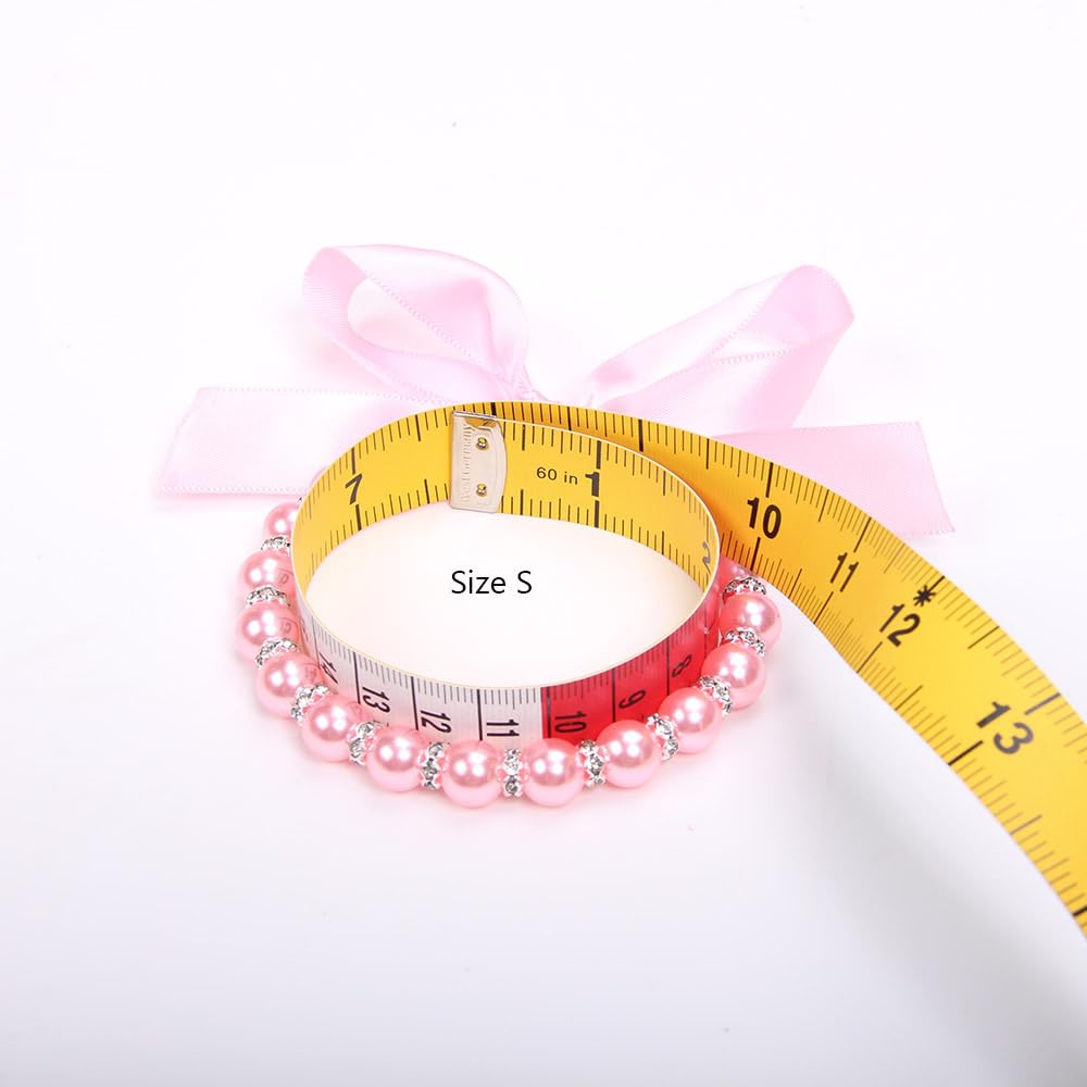 Pearls Necklace Collar with Ribbon Bow Pet Jewelry Pink A84683