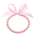Pearls Necklace Collar with Ribbon Bow Pet Jewelry Pink A84683