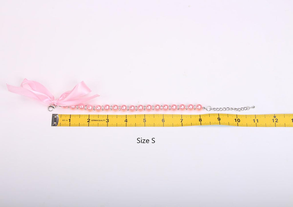 Pearls Necklace Collar with Ribbon Bow Pet Jewelry Pink A84683