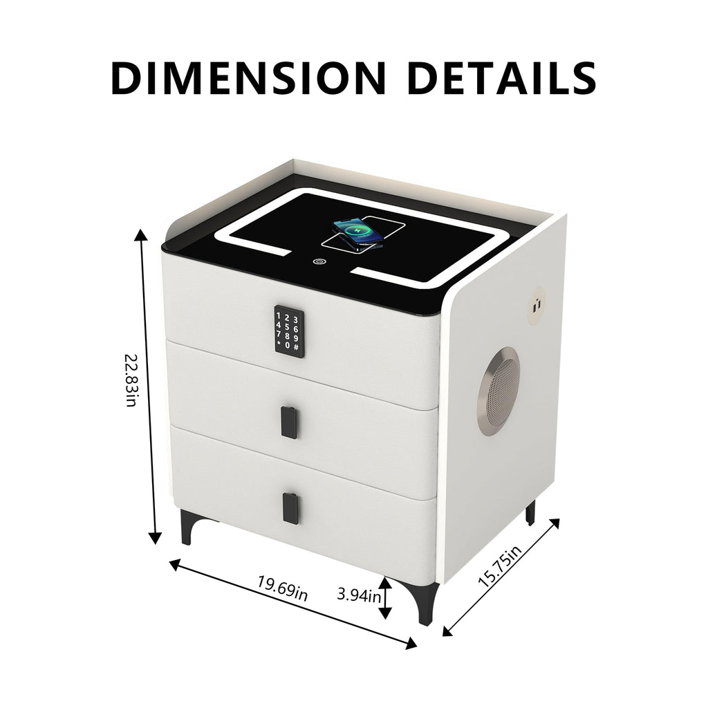 White Nightstand with Charging Station and LED Lights I843