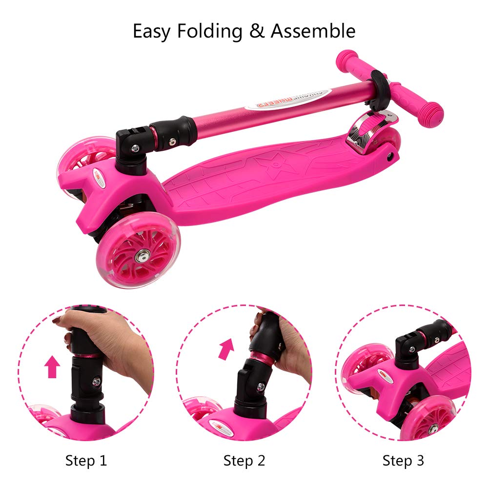 Foldable 3 Wheel Kick Scooter with LED Light Up Wheels K148968