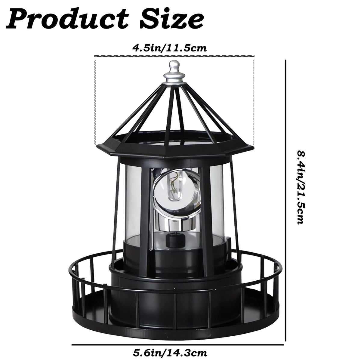 Black IP65 Waterproof Solar Rotating Lighthouse Light H438912