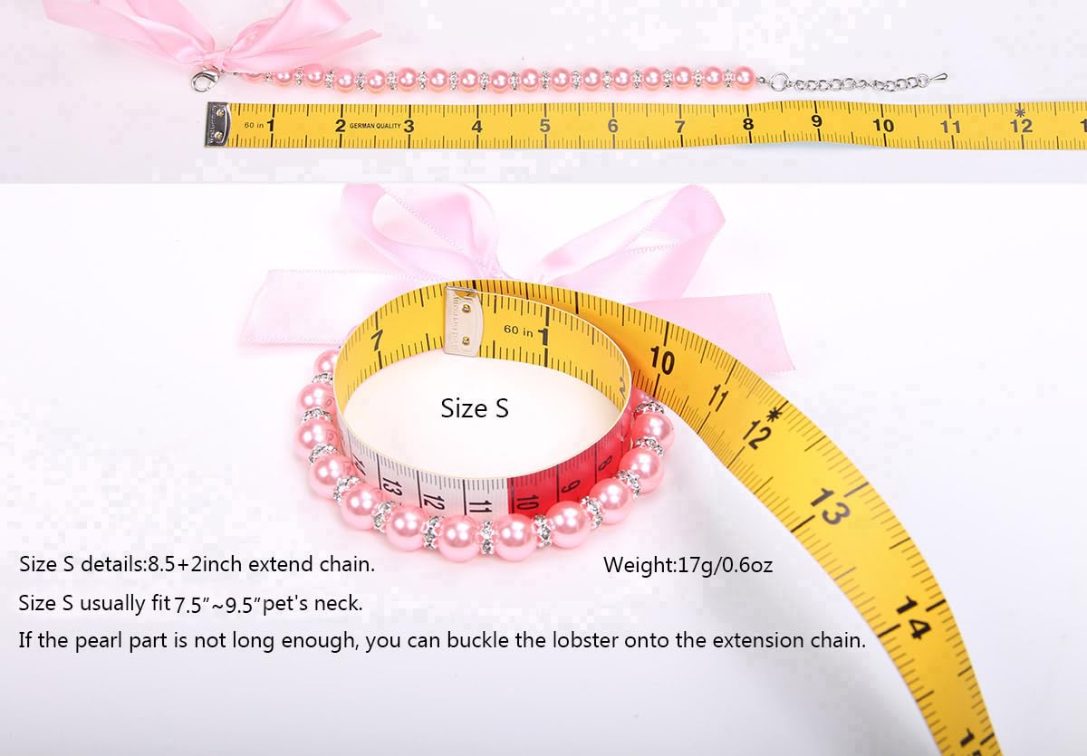 Pearls Necklace Collar with Ribbon Bow Pet Jewelry Pink A84683