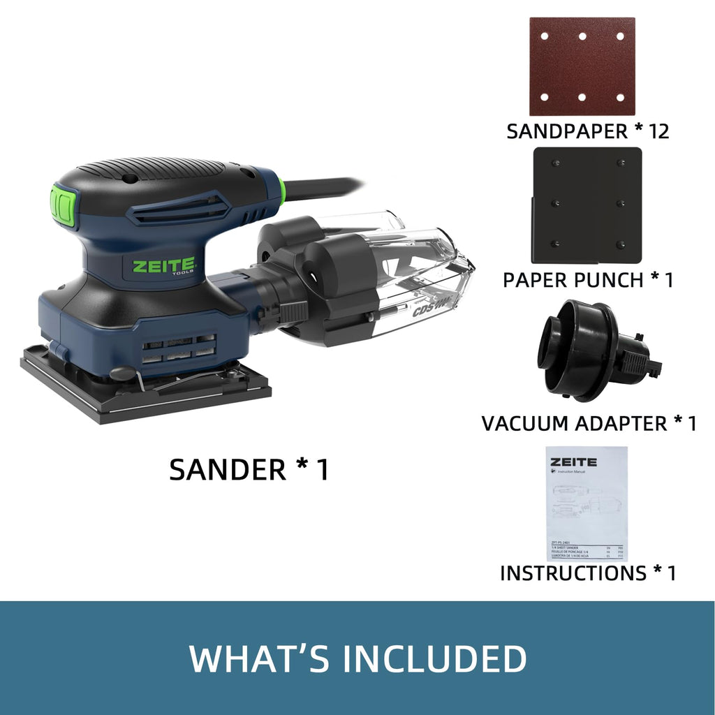 2.4 Amp 1/4 Sheet Electric Palm Sander with 12Pcs Sandpapers Q4882