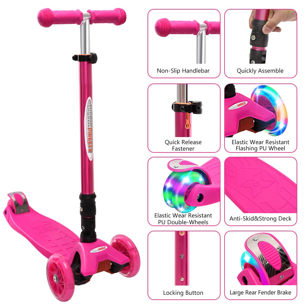 Foldable 3 Wheel Kick Scooter with LED Light Up Wheels K148968