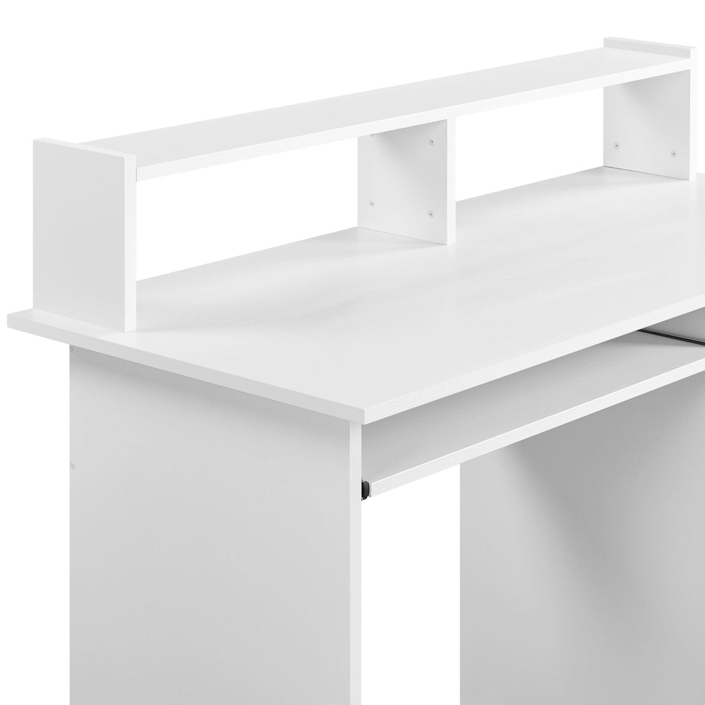 White Computer Desk with Keyboard Tray, Drawers, and Shelves V69547