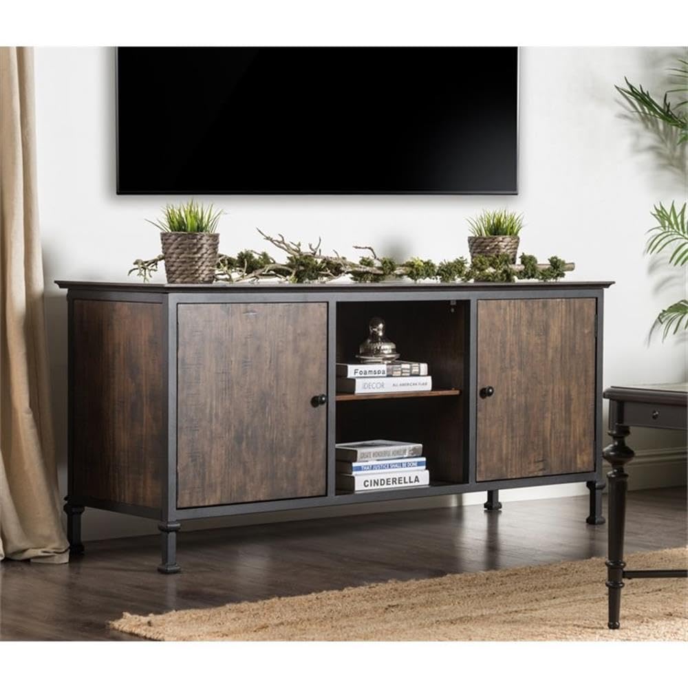 60-Inch Weathered Oak Wood TV Stand with Metal Legs I467