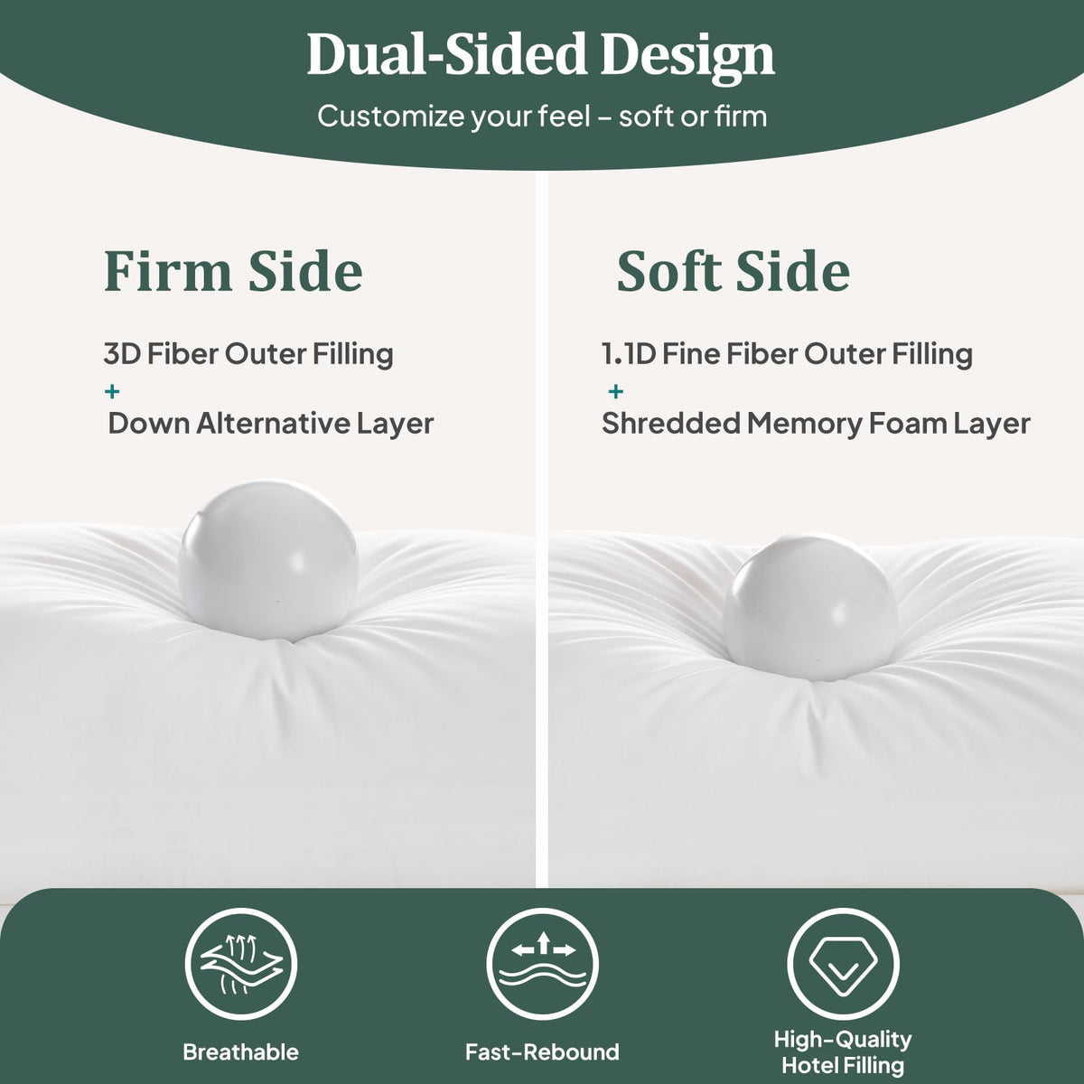 King Size Set of 2 Adjustable Memory Foam Bed Pillows L32943