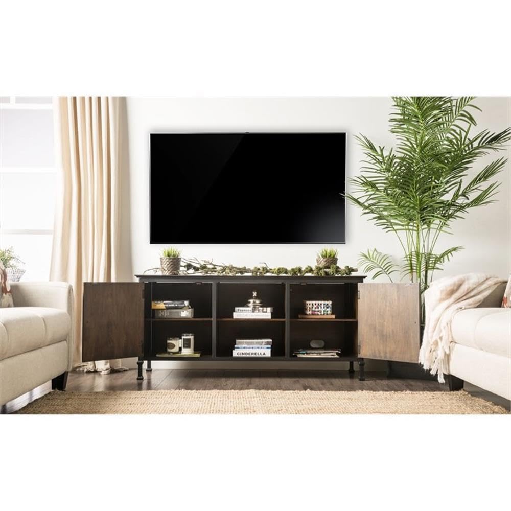 60-Inch Weathered Oak Wood TV Stand with Metal Legs I467