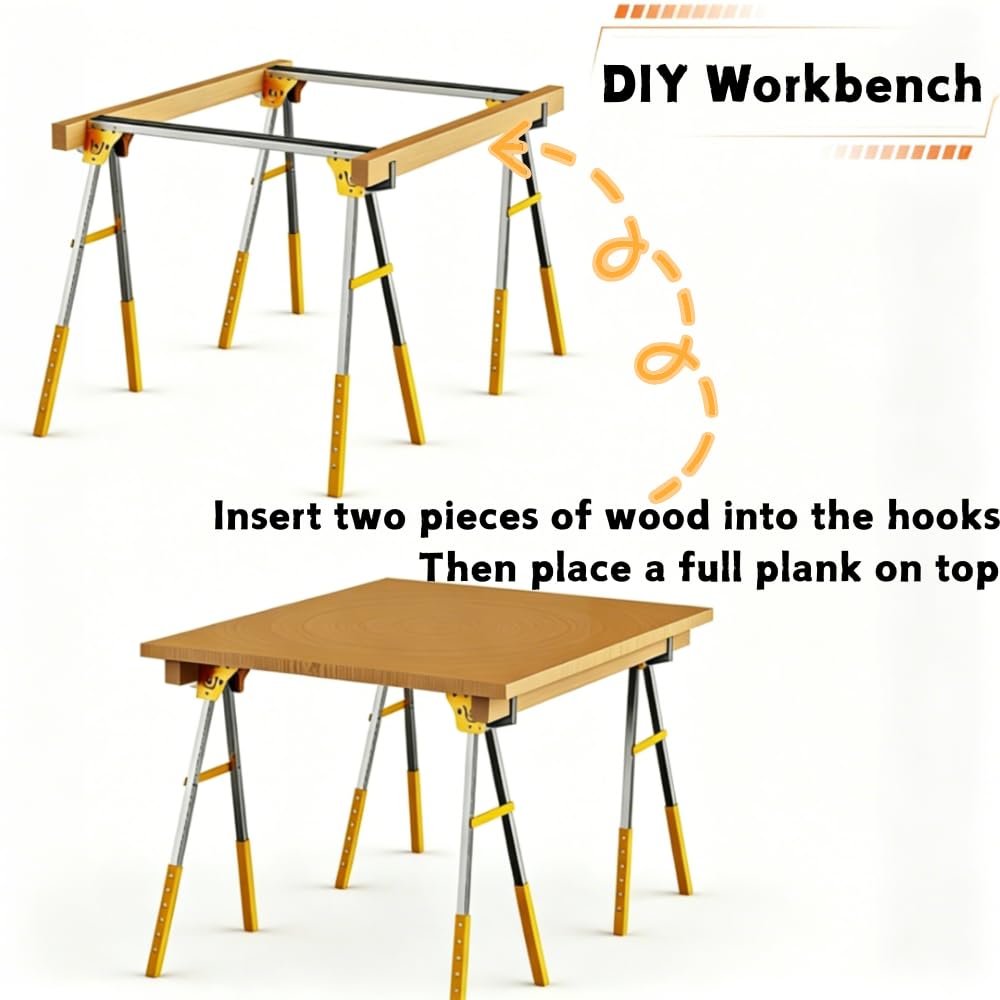 Heavy Duty Folding Sawhorses 2-Pack with 6 Height Adjustments H82364