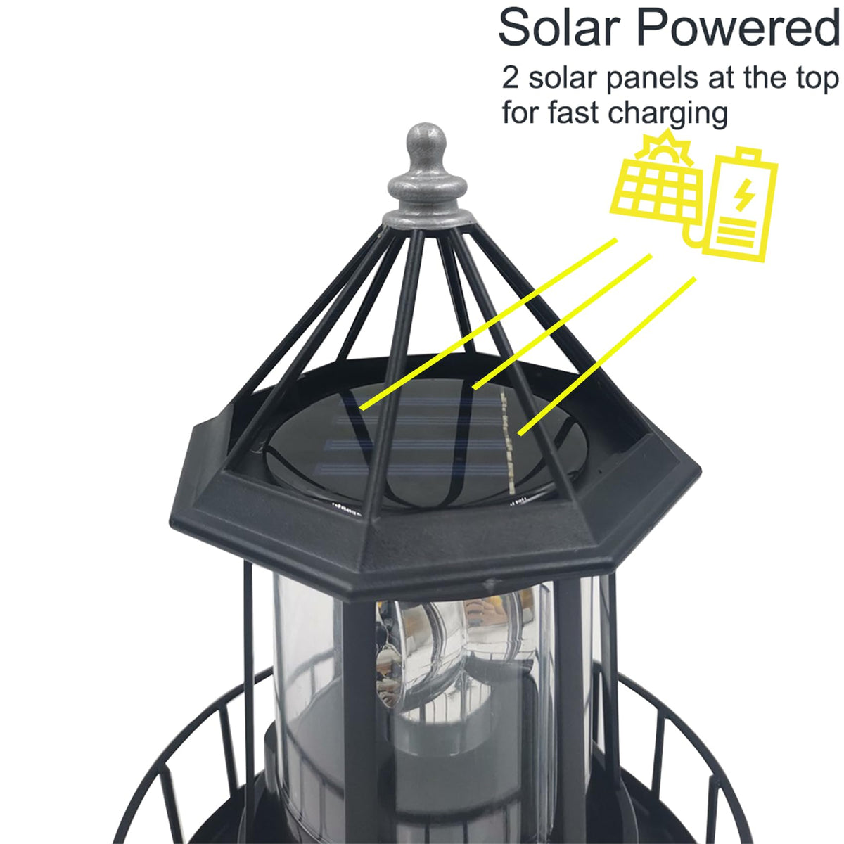Black IP65 Waterproof Solar Rotating Lighthouse Light H438912