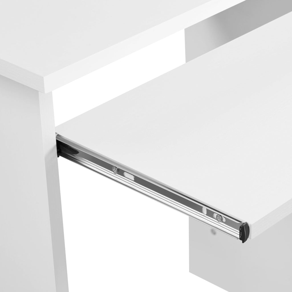 White Computer Desk with Keyboard Tray, Drawers, and Shelves V69547