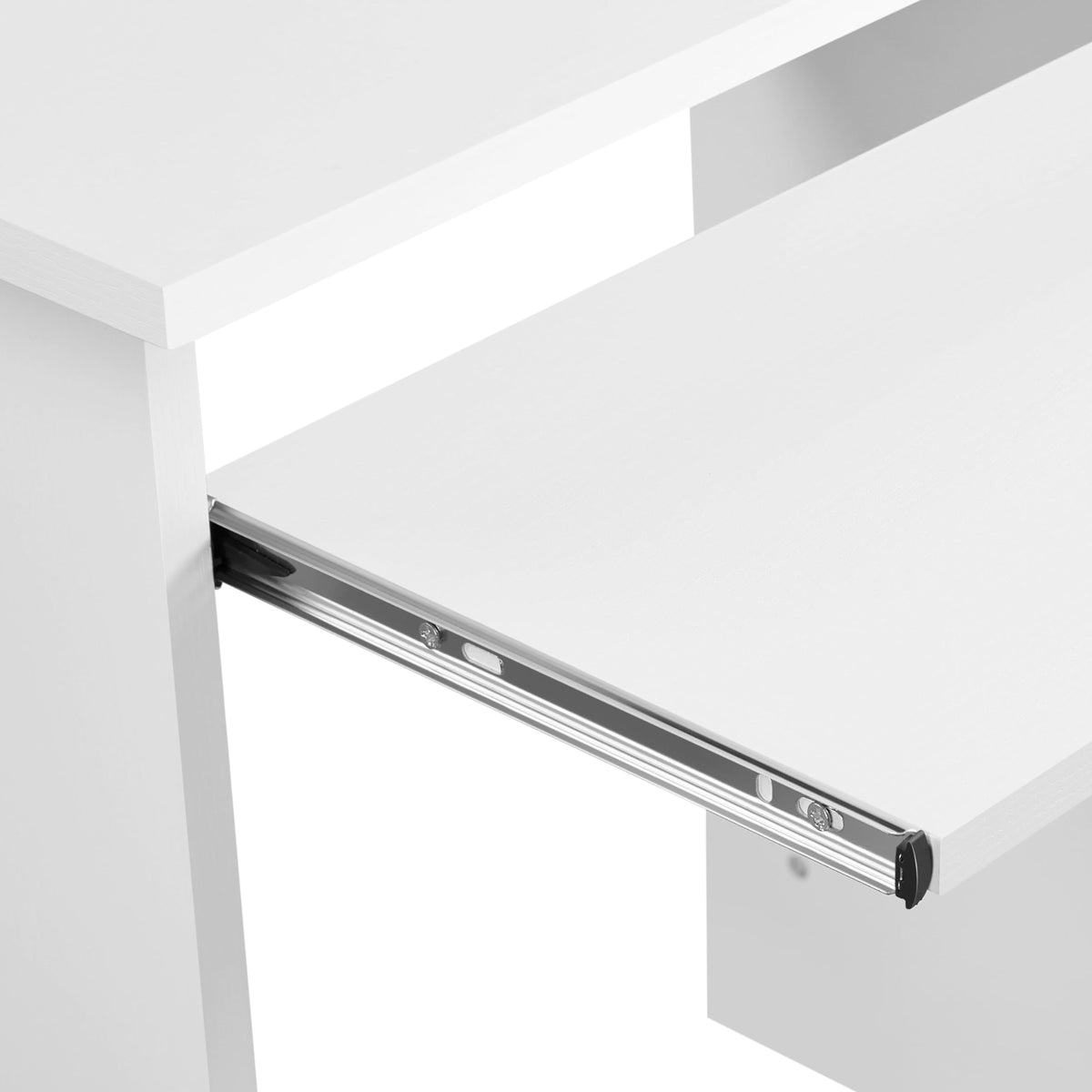 White Computer Desk with Keyboard Tray, Drawers, and Shelves V69547