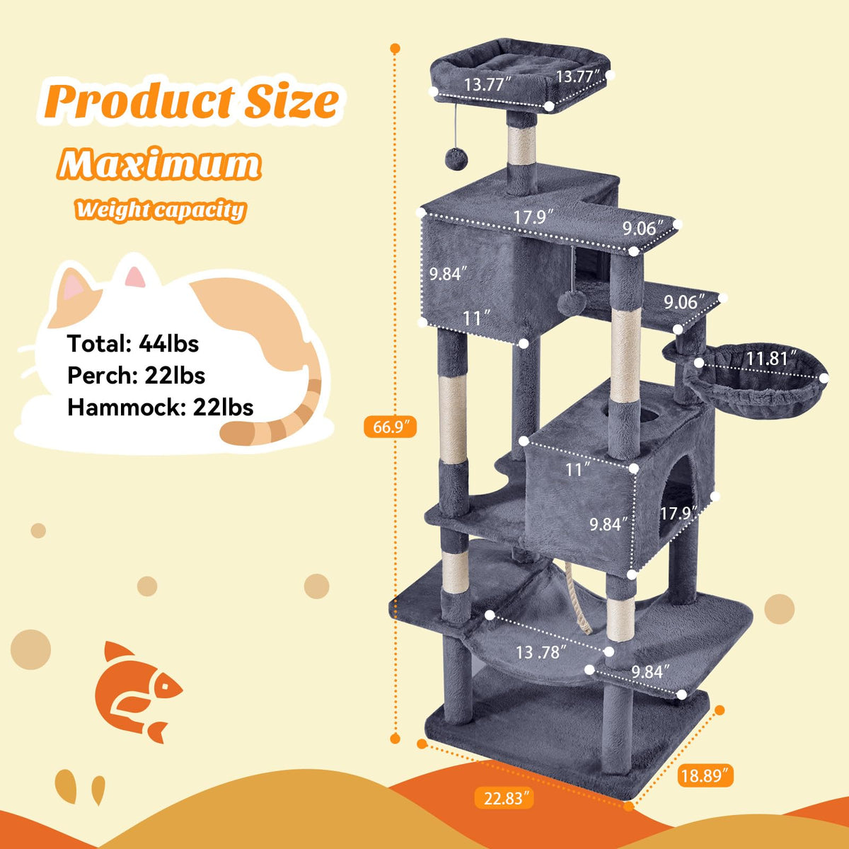 66 Inch Cat Tree Tower with Scratching Posts V189888