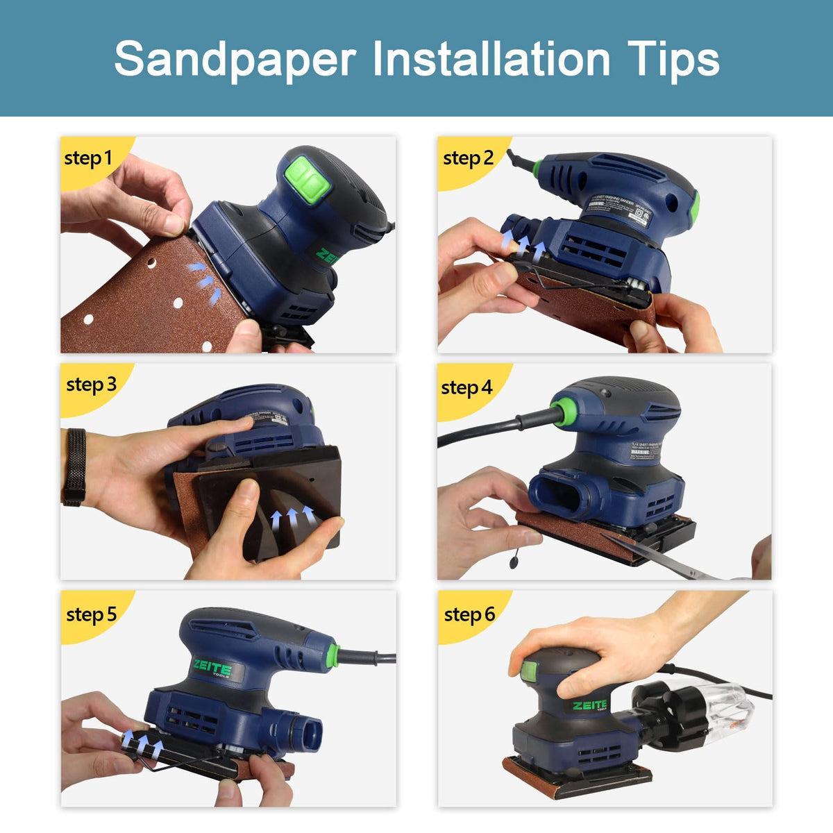 2.4 Amp 1/4 Sheet Electric Palm Sander with 12Pcs Sandpapers Q4882
