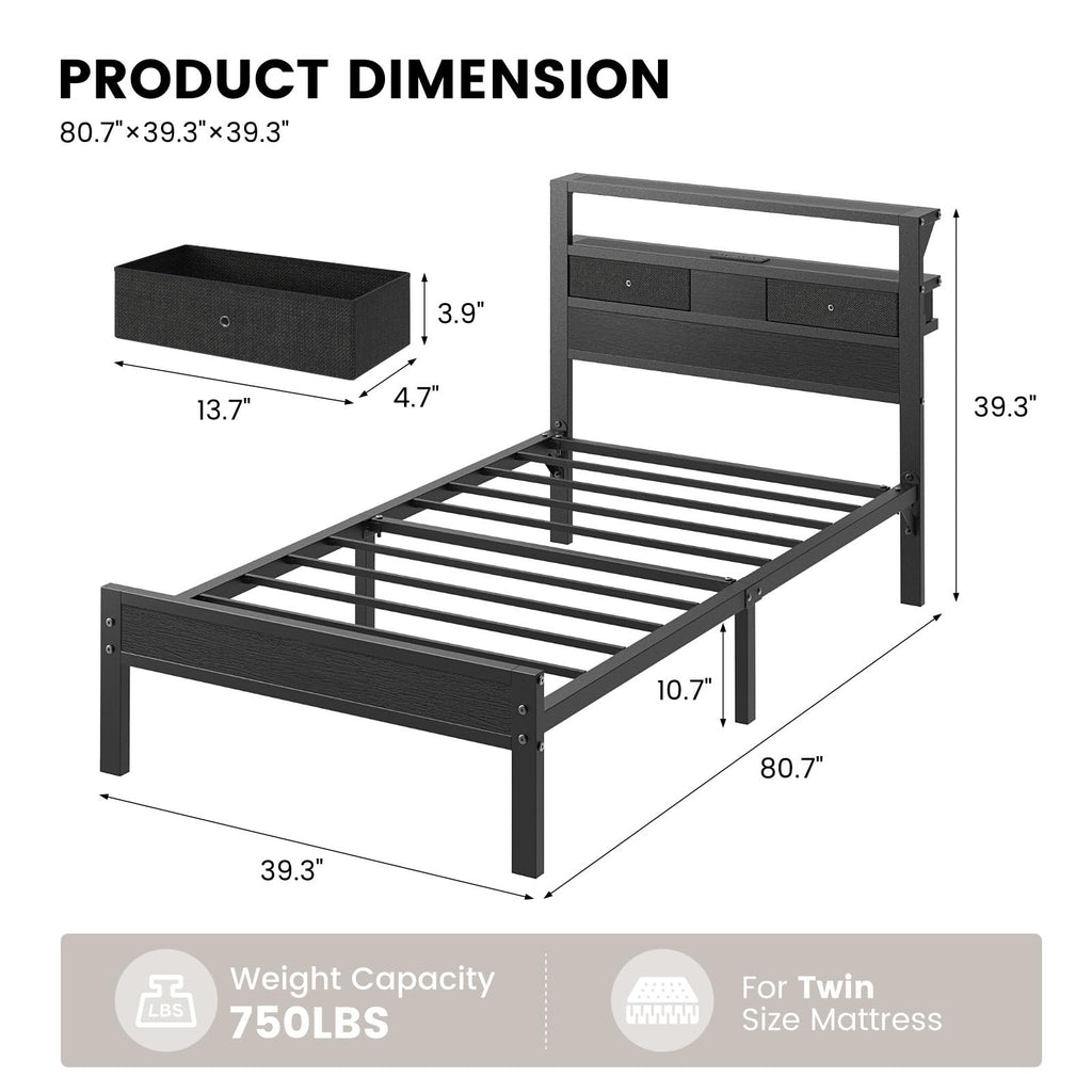Twin Size Bed Frame with Storage Headboard and 2 Drawers O203491
