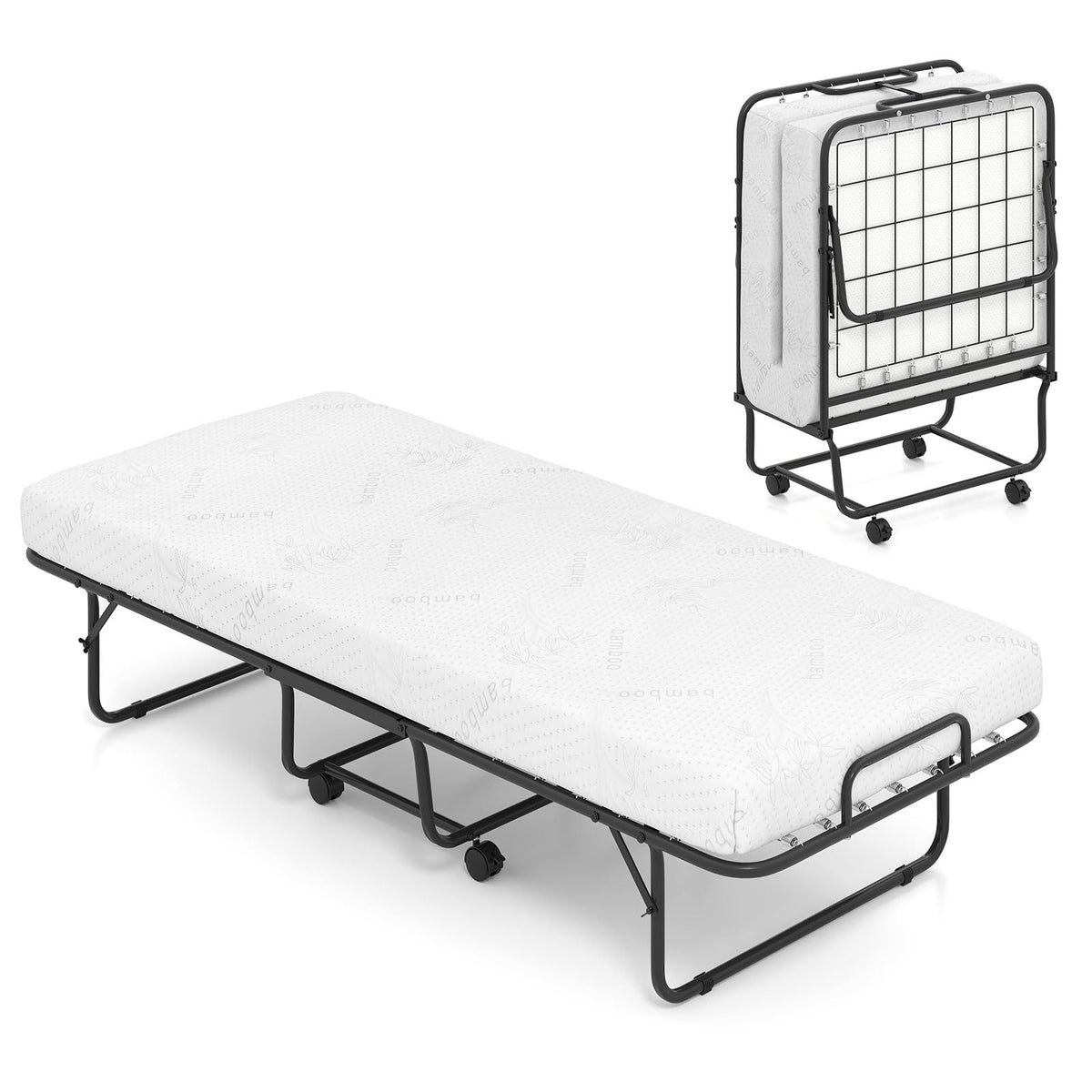Folding Bed with Mattress, Cot Size Gel Memory Foam Metal Frame B1300