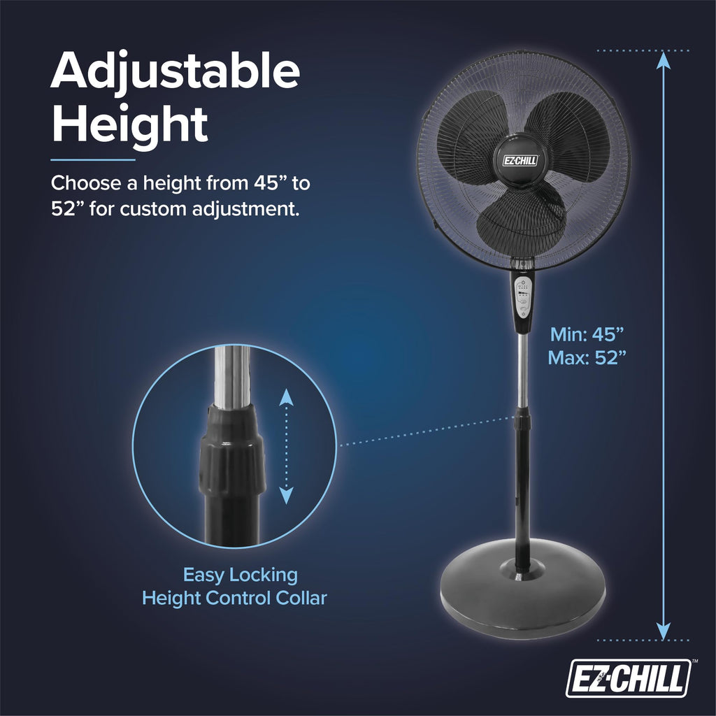 18" Oscillating Pedestal Fan with Remote Control, 3 Speed, Adjustable Height & Tilt M9781