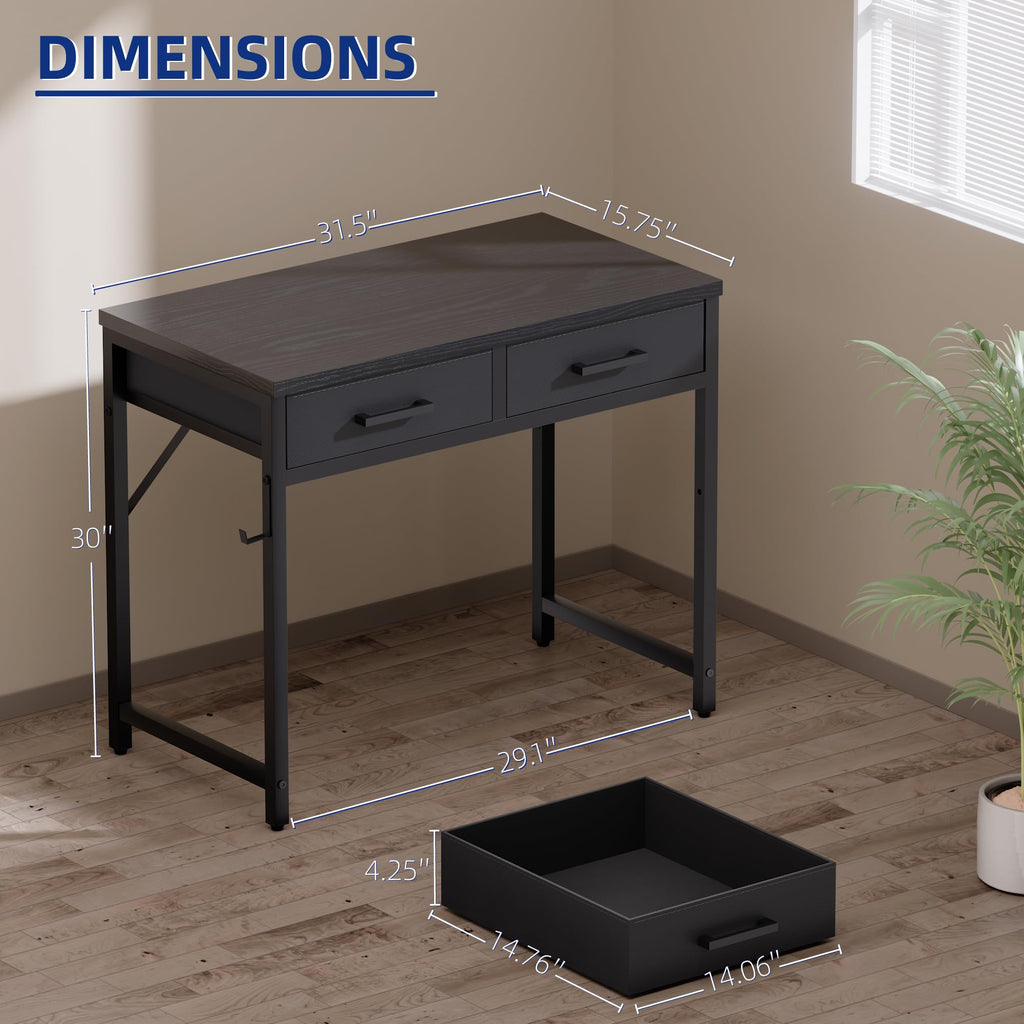 32 Inch Small Computer Desk with 2 Drawers Black Q240