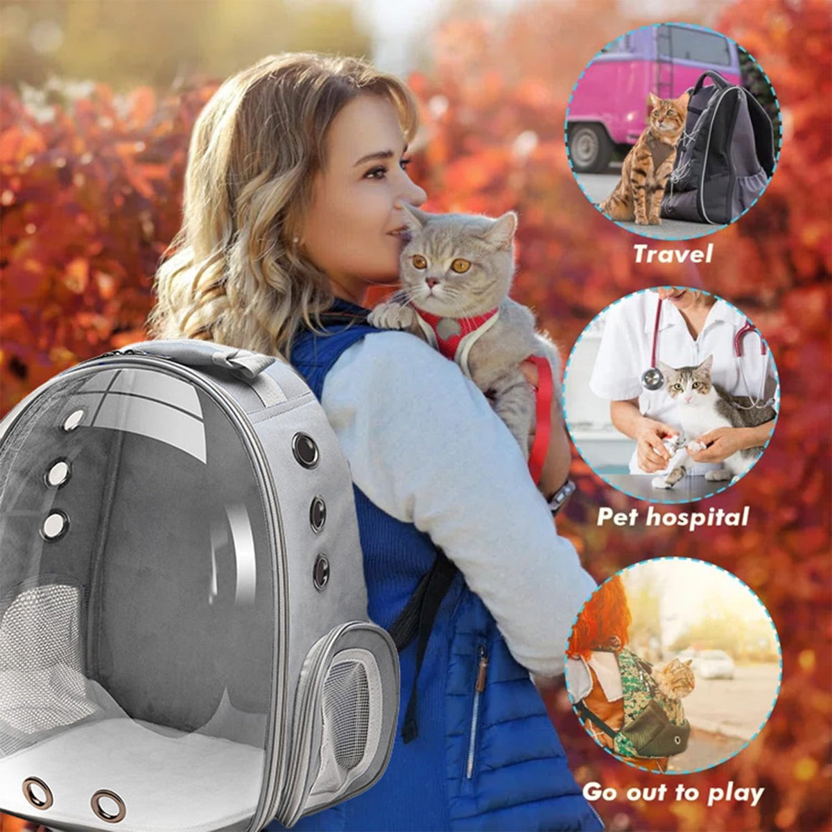 Grey Ventilated Cat Backpack Carrier K898703