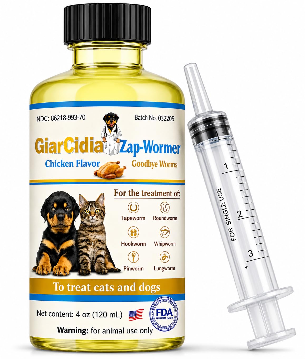 Chicken Flavour Dewormer 120 mL Glass Bottle with Dropper H60011