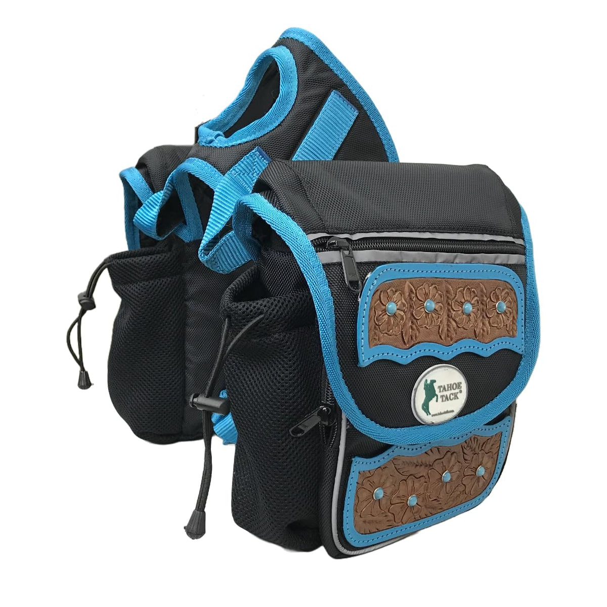 Turquoise Flower 1680D Nylon Western Horn Storage Bag with Hand Tooled Leather Accents L72116