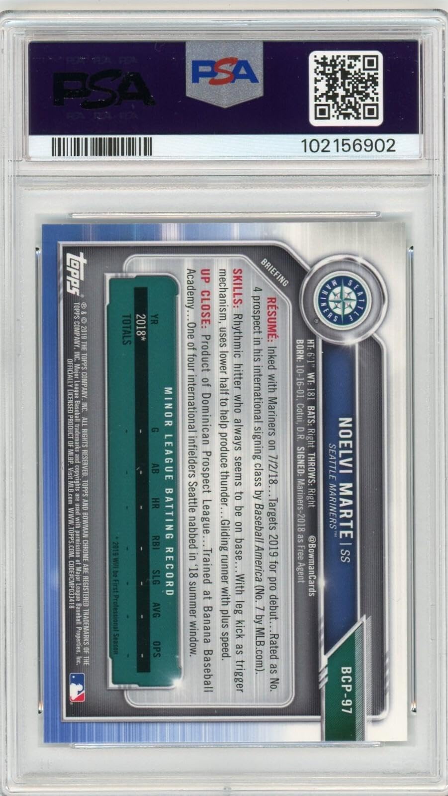 Signed 2019 Bowman Chrome PSA 9/10 Rookie Baseball Card F84053