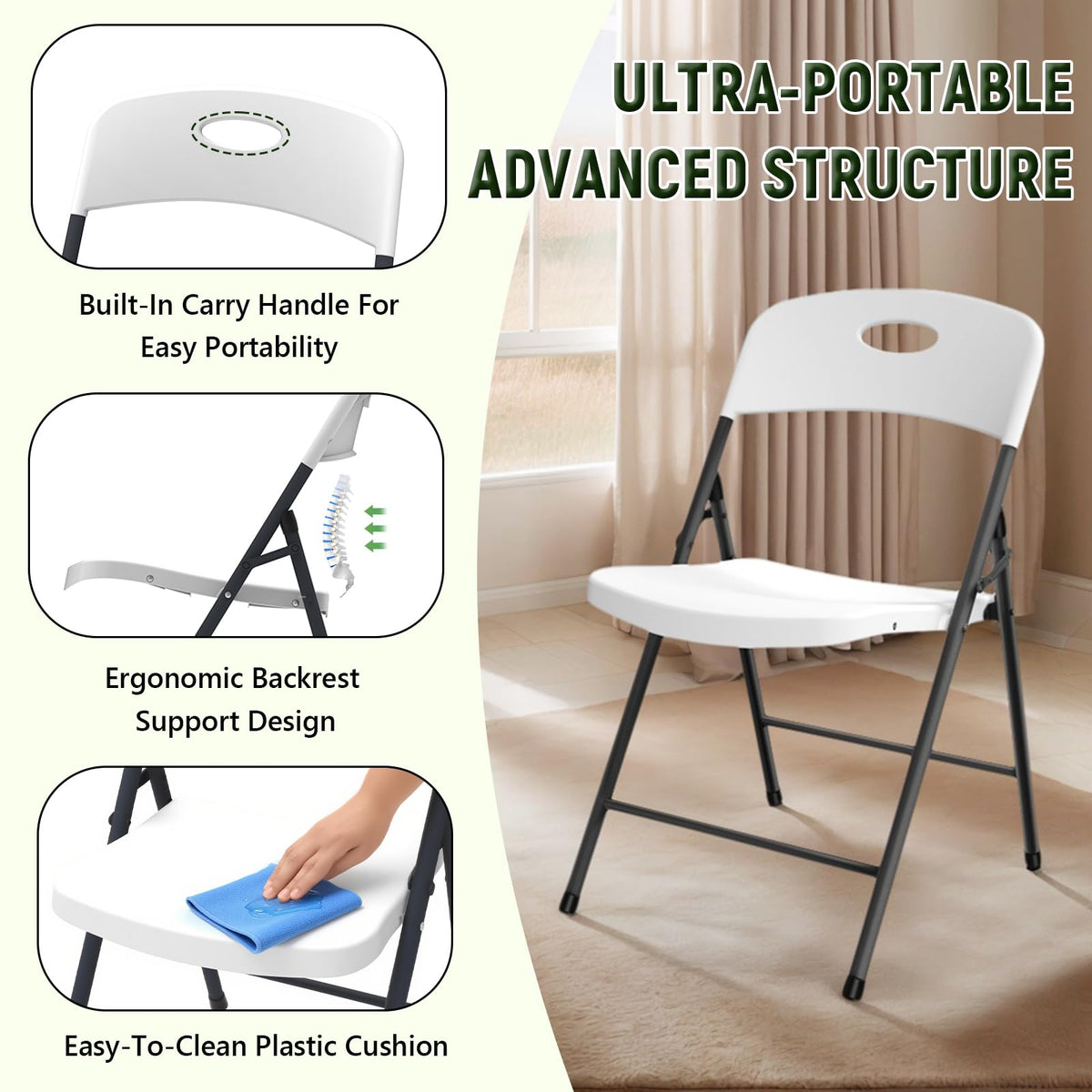 4 Pack Heavy Duty Plastic Folding Chair H4977