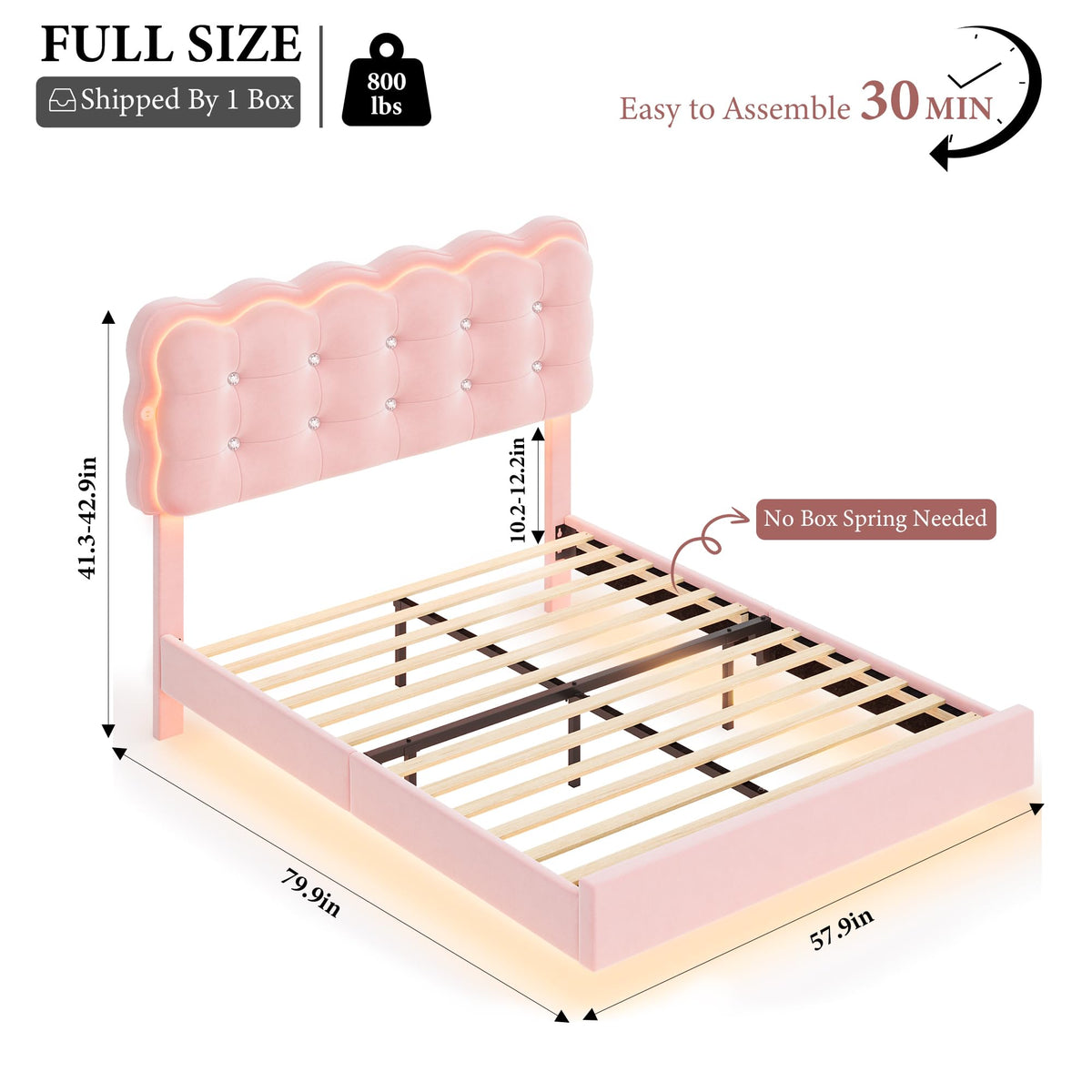 Full Size LED Bed Frame with Charging Station Headboard G2654