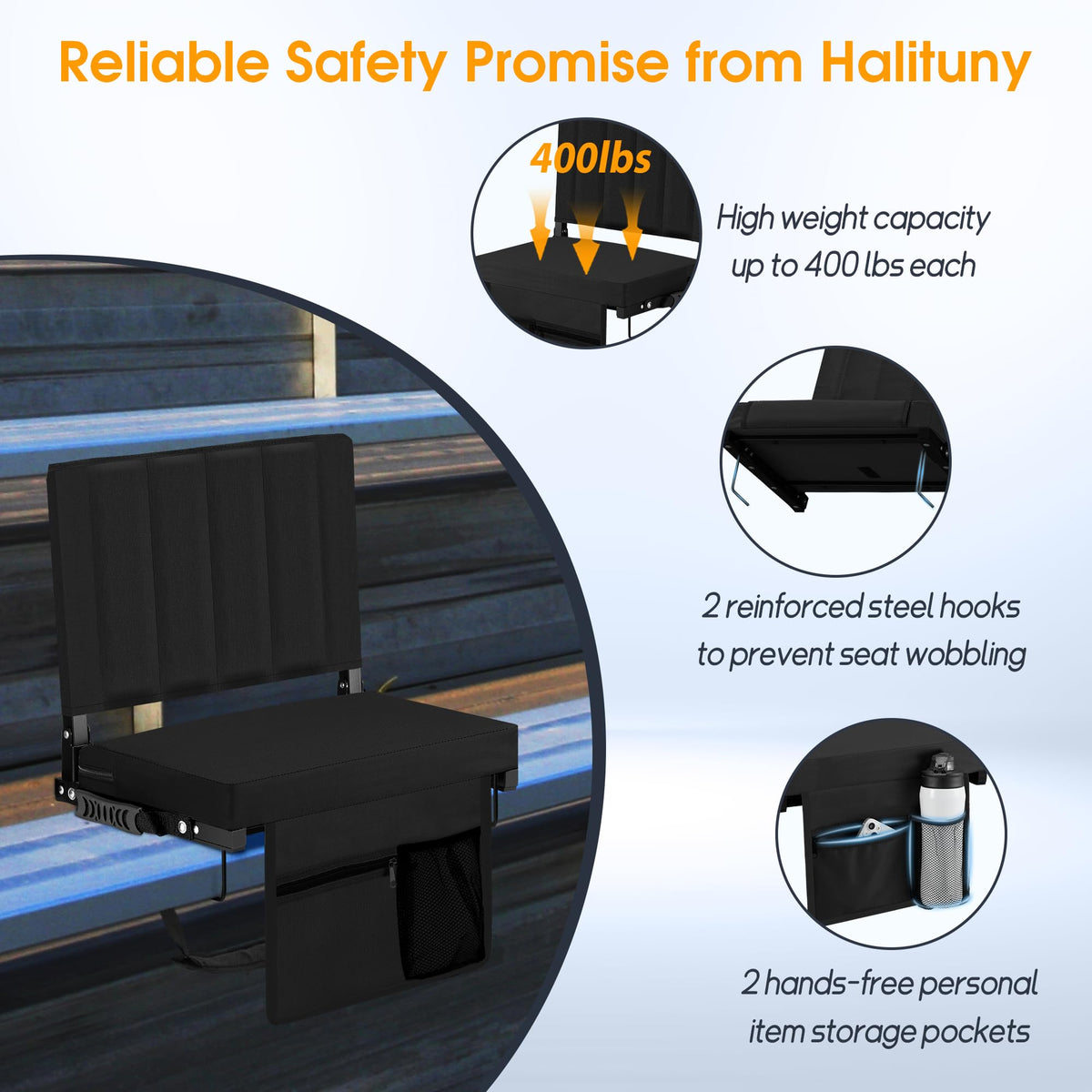Portable Folding Stadium Seat with Back Support 2 Pack H4078