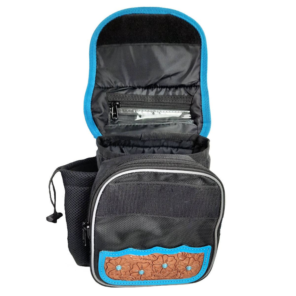 Turquoise Flower 1680D Nylon Western Horn Storage Bag with Hand Tooled Leather Accents L72116