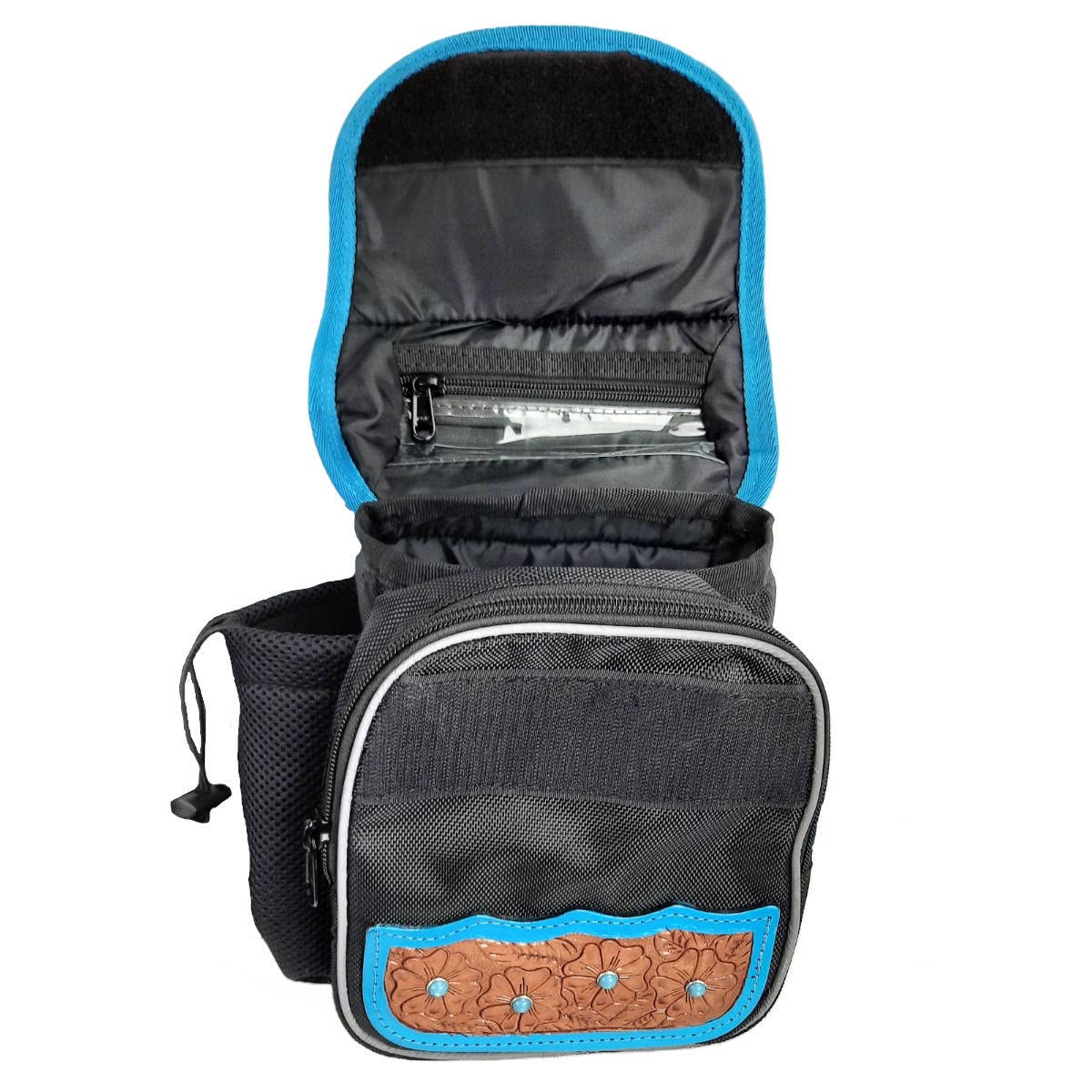 Turquoise Flower 1680D Nylon Western Horn Storage Bag with Hand Tooled Leather Accents L72116