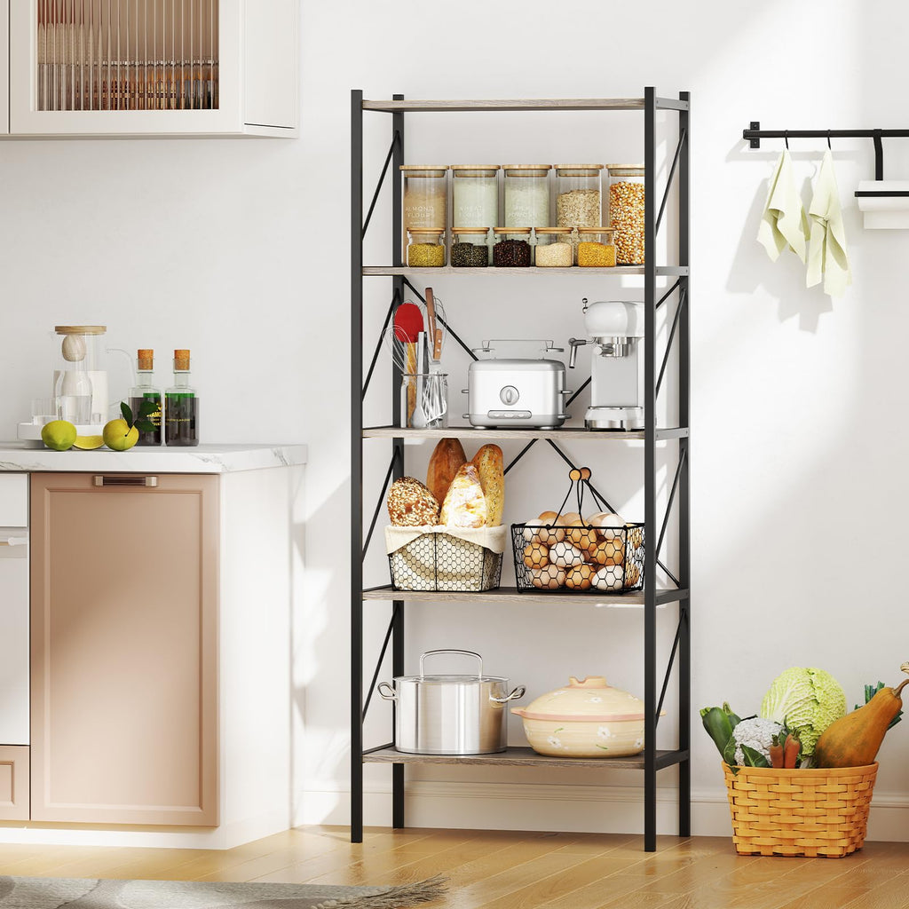 5-Tier Industrial Bookshelf with Open Storage Shelves F738
