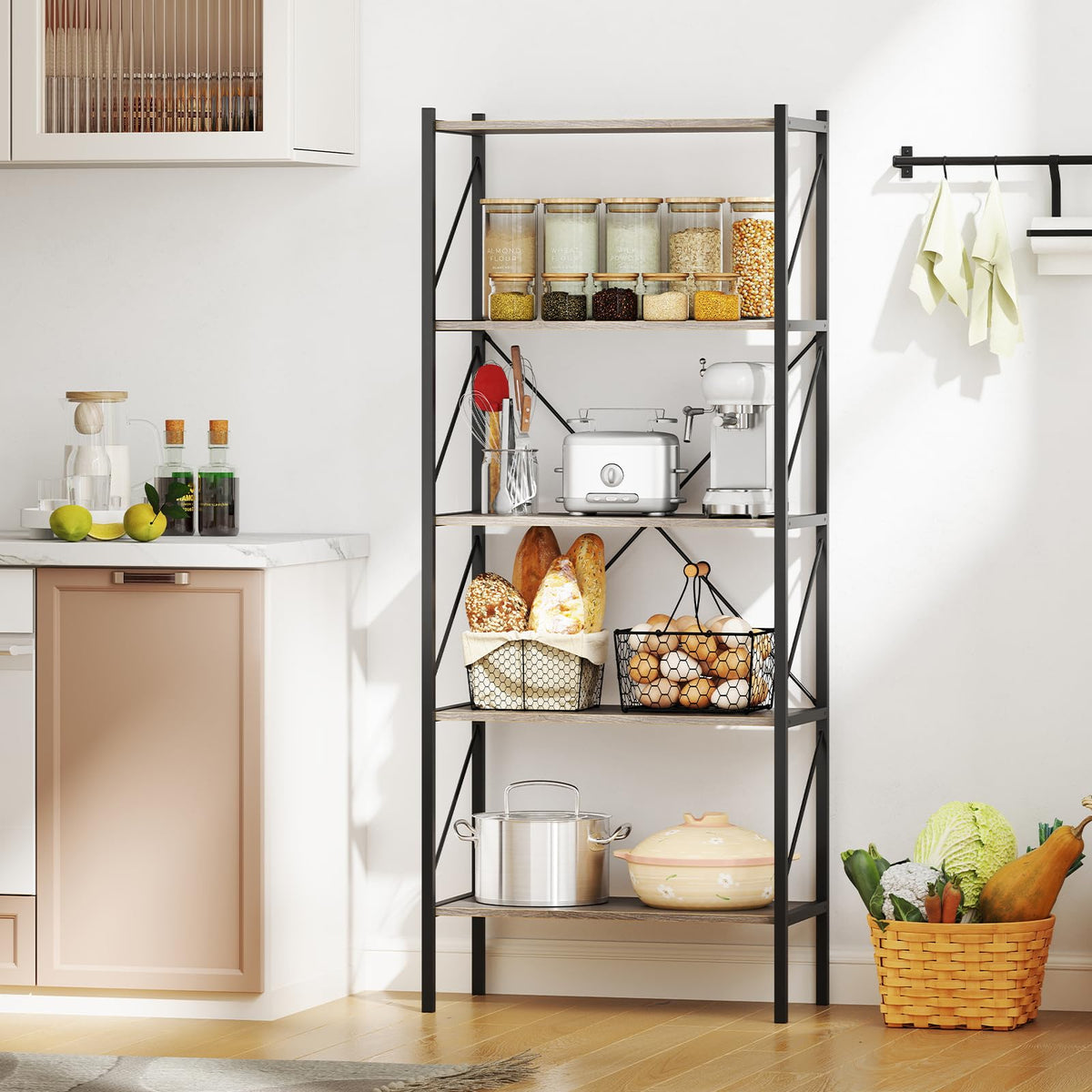 5-Tier Industrial Bookshelf with Open Storage Shelves F738