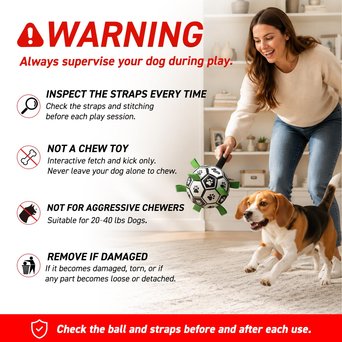 6 Inch Dog Soccer Ball with Straps L1839