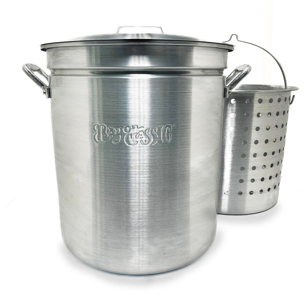 60 Qt Aluminum Stockpot with Basket D386