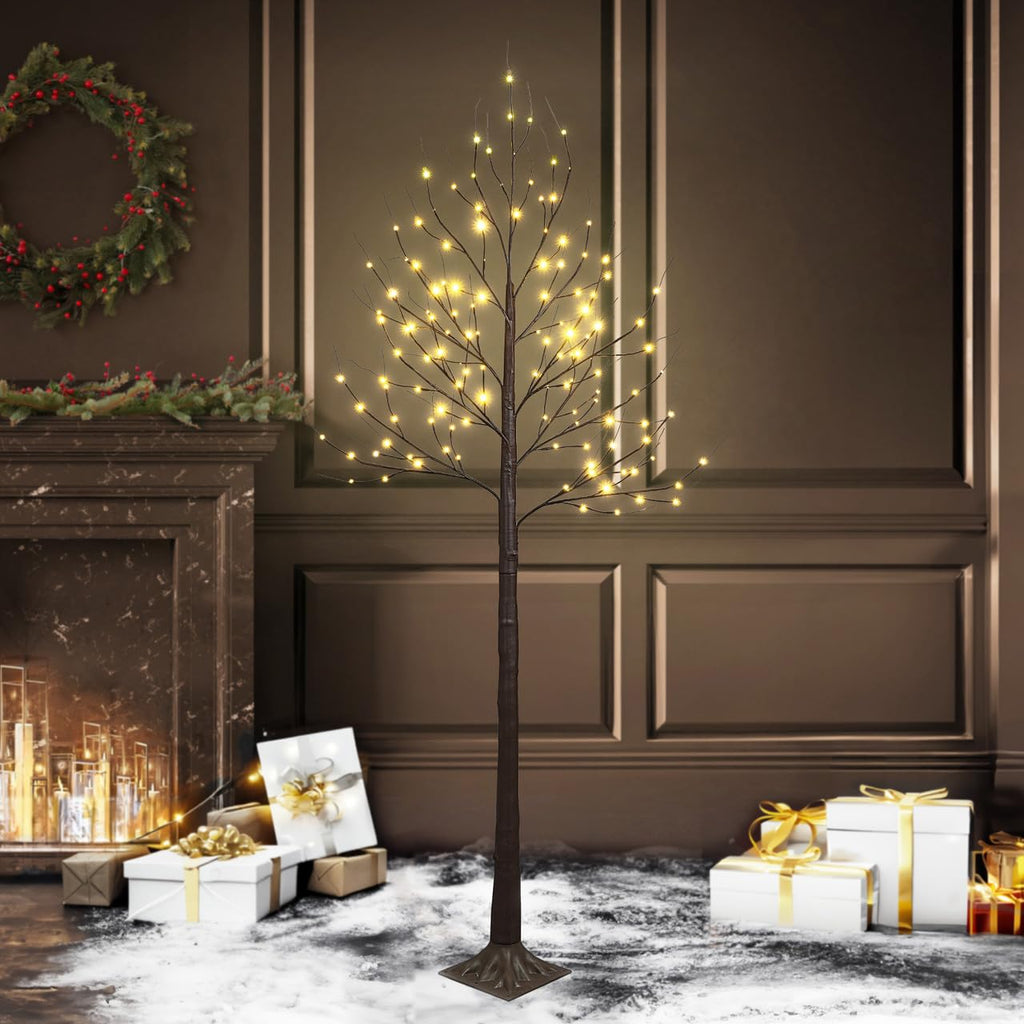 8 Ft Pre-Lit Twinkling Brown Birch Tree with 132 Warm White LED R8519