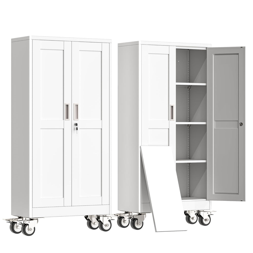 61" Metal Rolling Storage Cabinet with 2 Doors and Wheels O876902