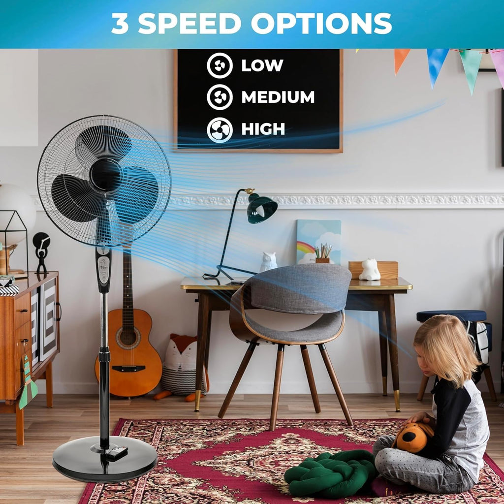 18" Oscillating Pedestal Fan with Remote Control, 3 Speed, Adjustable Height & Tilt M9781