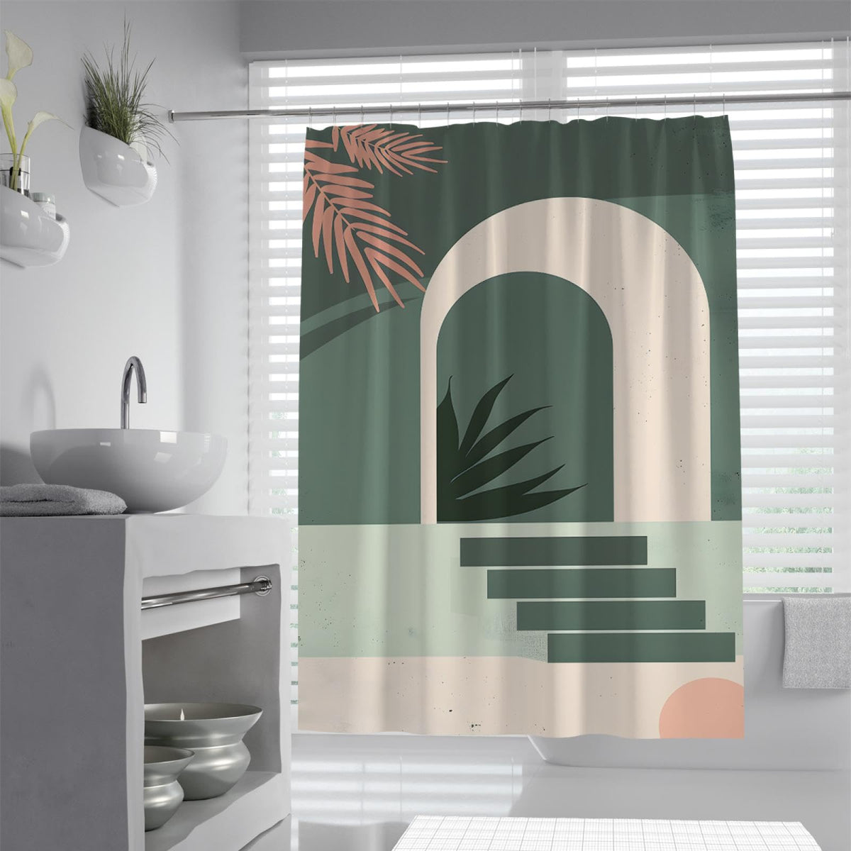 Sage Green Geometric Bath Curtain 54x78 Inches J155