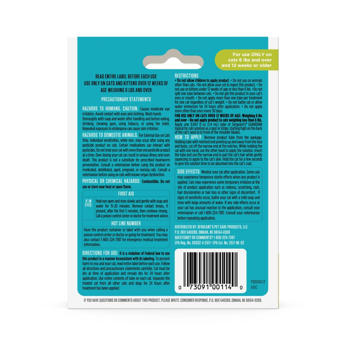 Flea & Tick Topical Cats 3-Month L371
