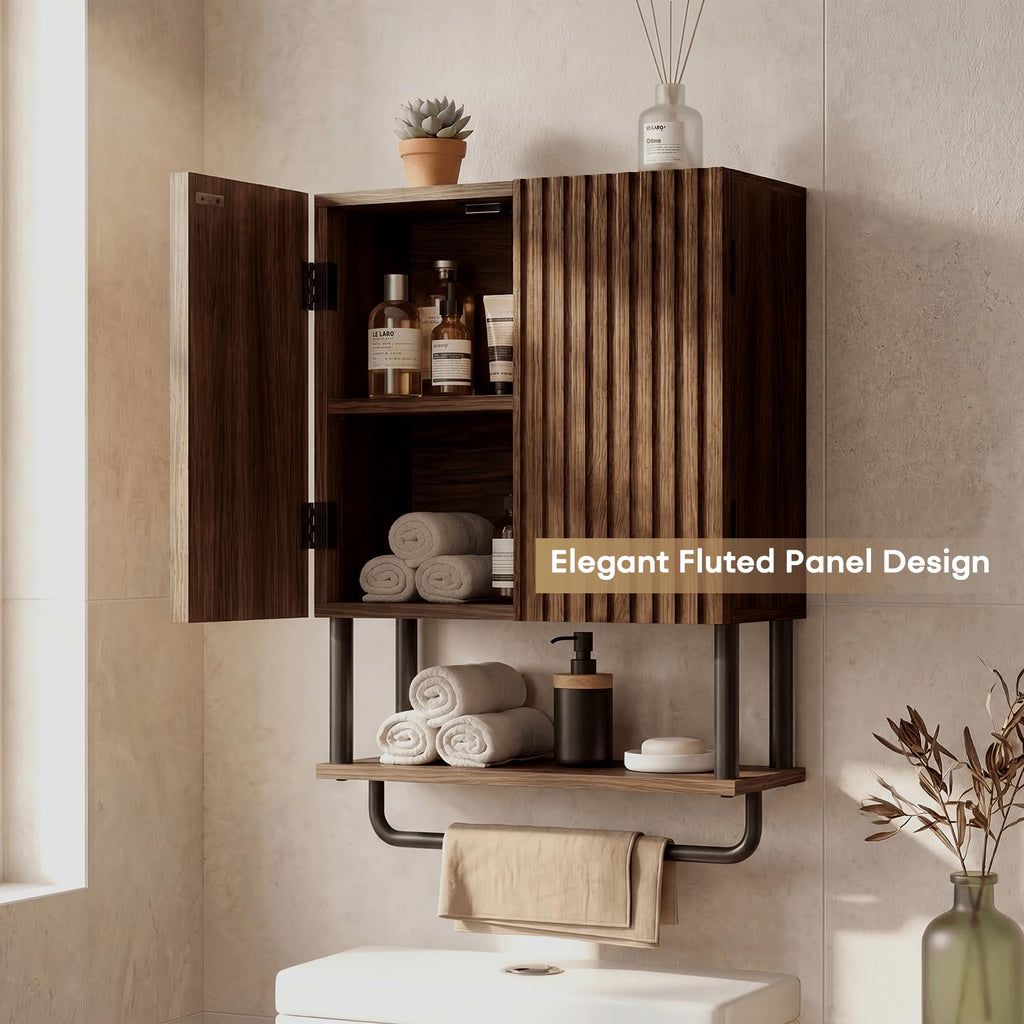 Farmhouse Fluted Wood Wall Mounted Bathroom Cabinet with Adjustable Shelf G2055