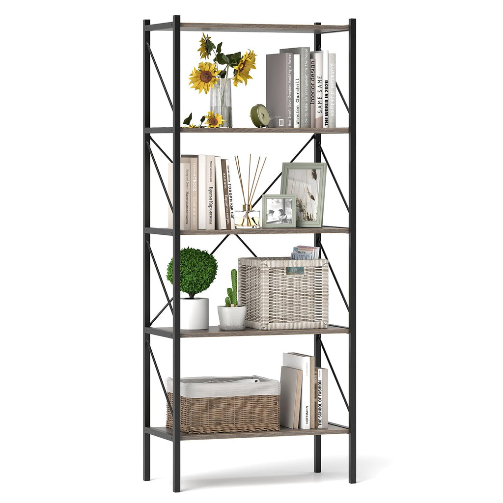 5-Tier Industrial Bookshelf with Open Storage Shelves F738