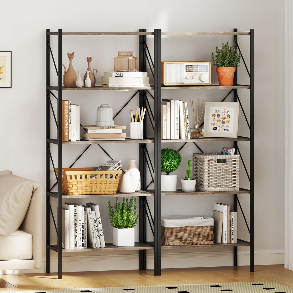 5-Tier Industrial Bookshelf with Open Storage Shelves F738