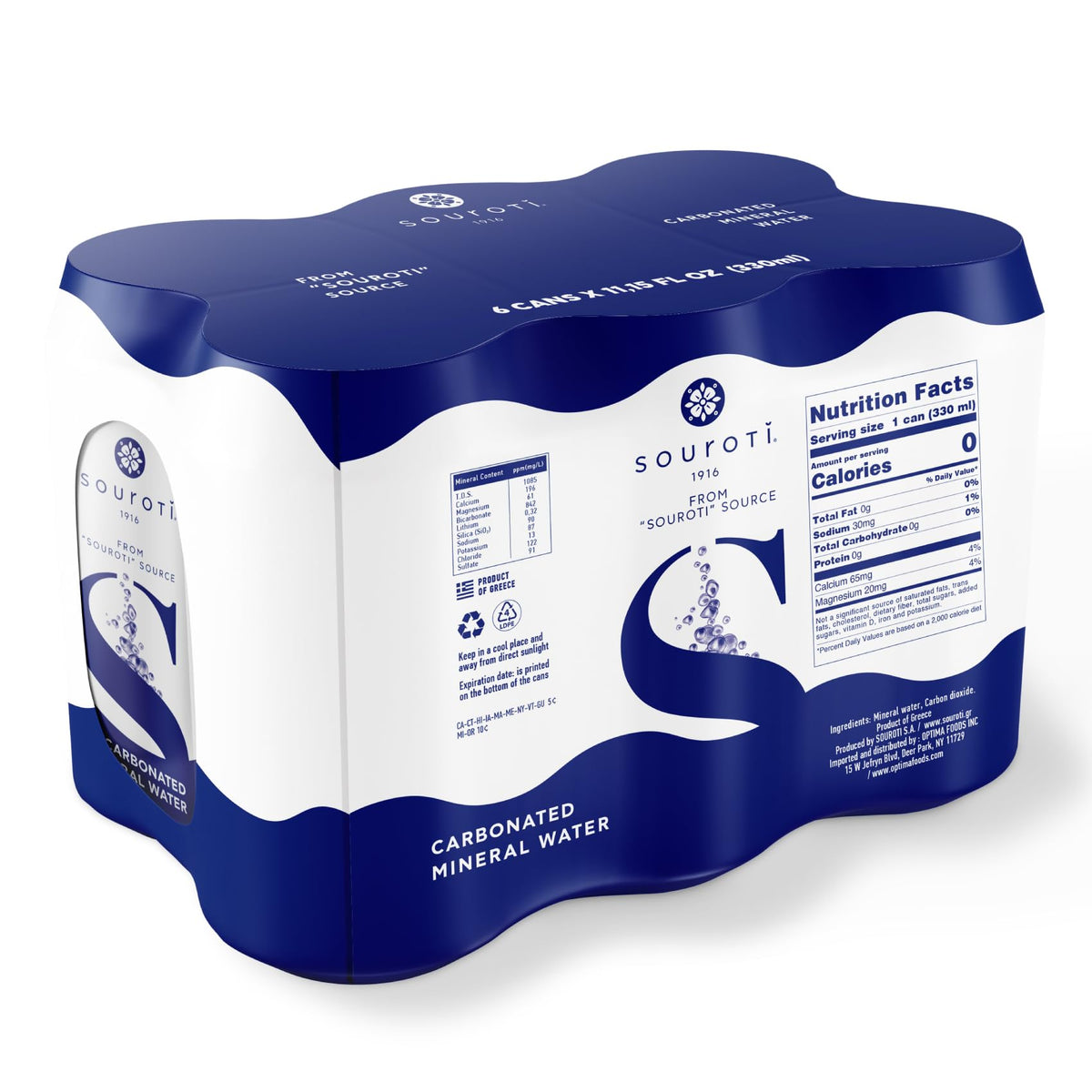 Unflavored Carbonated Mineral Water 6-Pack 330ml Tins N96881